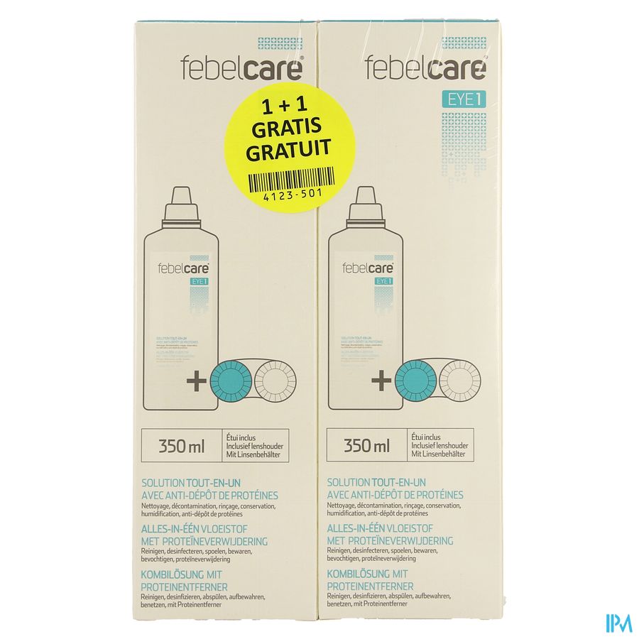 Febelcare Eye 1 Vloeist.contactlens 350ml 1+1grat. 1