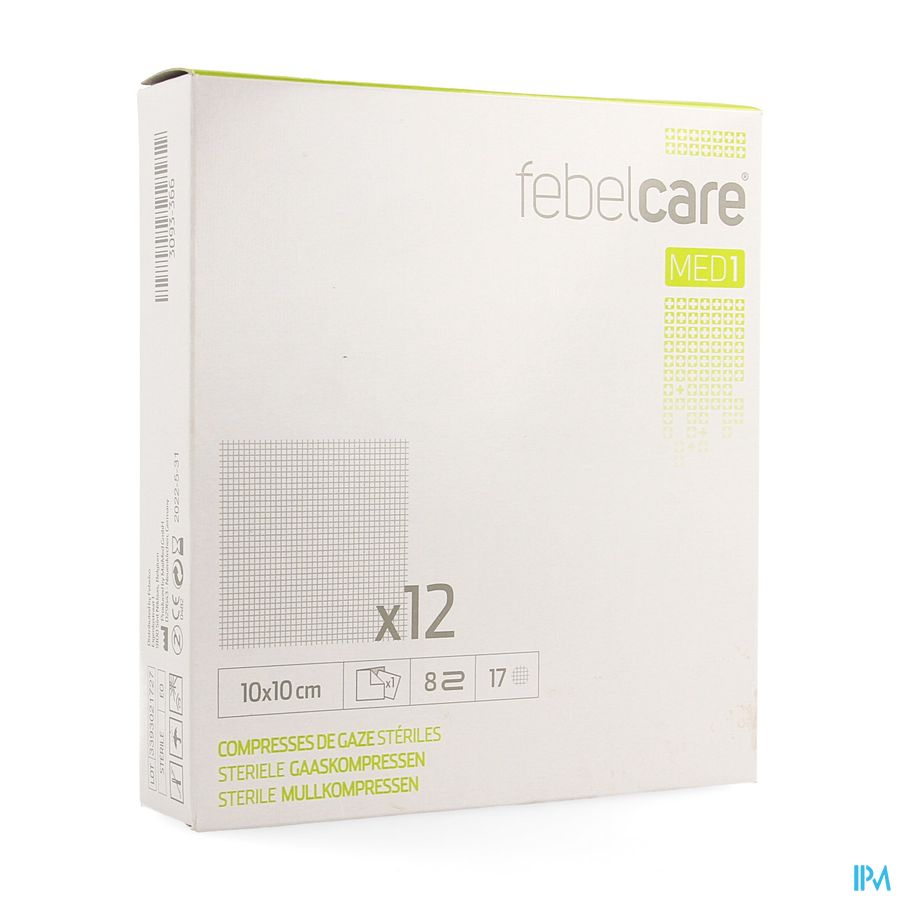 Febelcare Med1 Steriele Gaaskompres 10x10,0cm 12x1 1