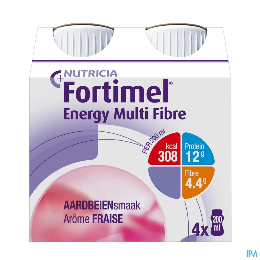 Fortimel Energy Multi Fibre Aardbei Flesjes 4x200ml