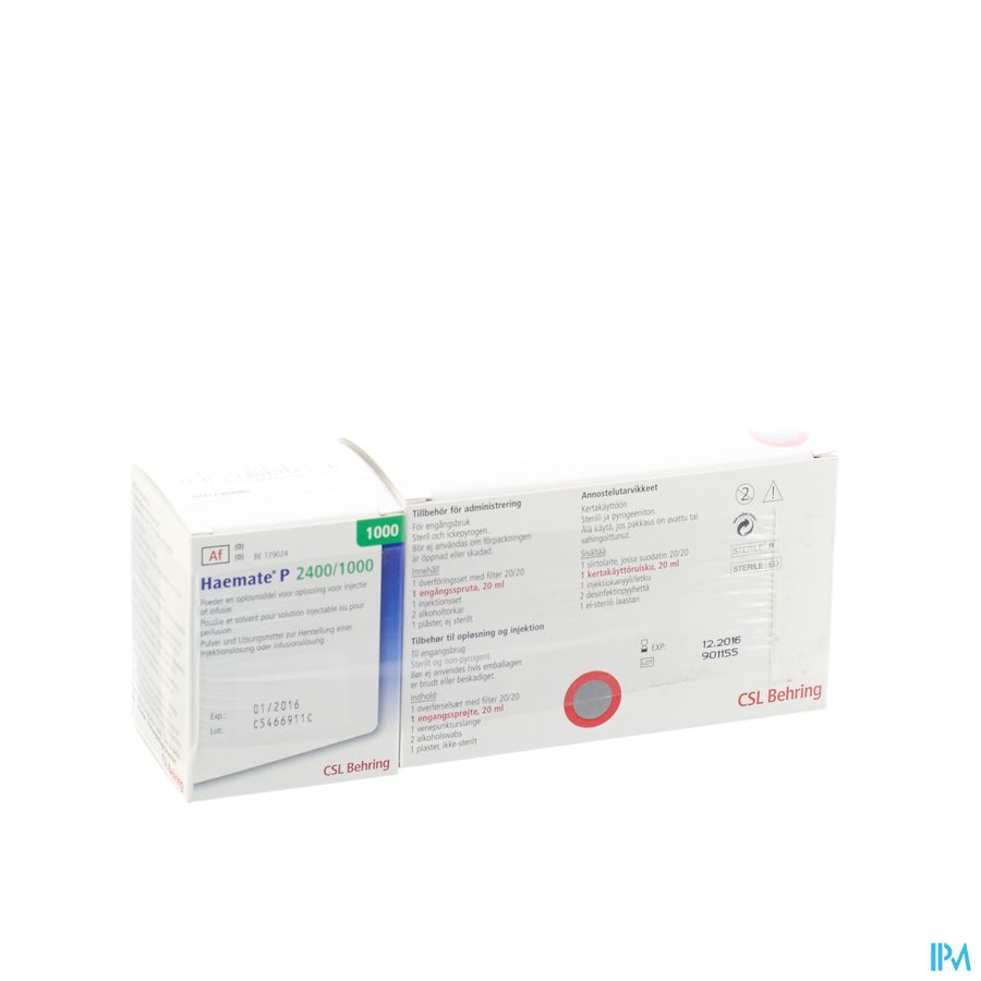 Haemate P Fl 1000 Iu (2400 Iu Vwf) Haemate P Fl 1000 Iu (2400 Iu Vwf)