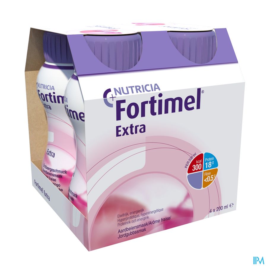 Fortimel Extra Aardbei Flesjes 4x200ml