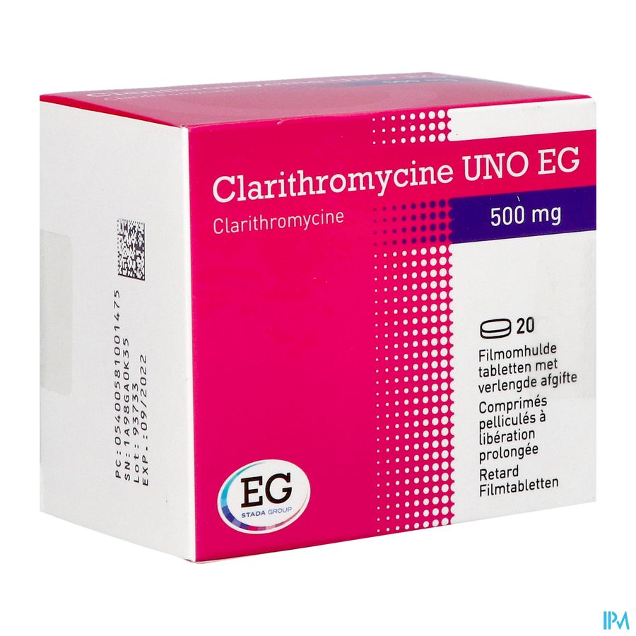 Clarithromycine Uno EG 500Mg Comp Pell 20X500Mg Clarithromycine Uno EG 500Mg Comp Pell 20X500Mg