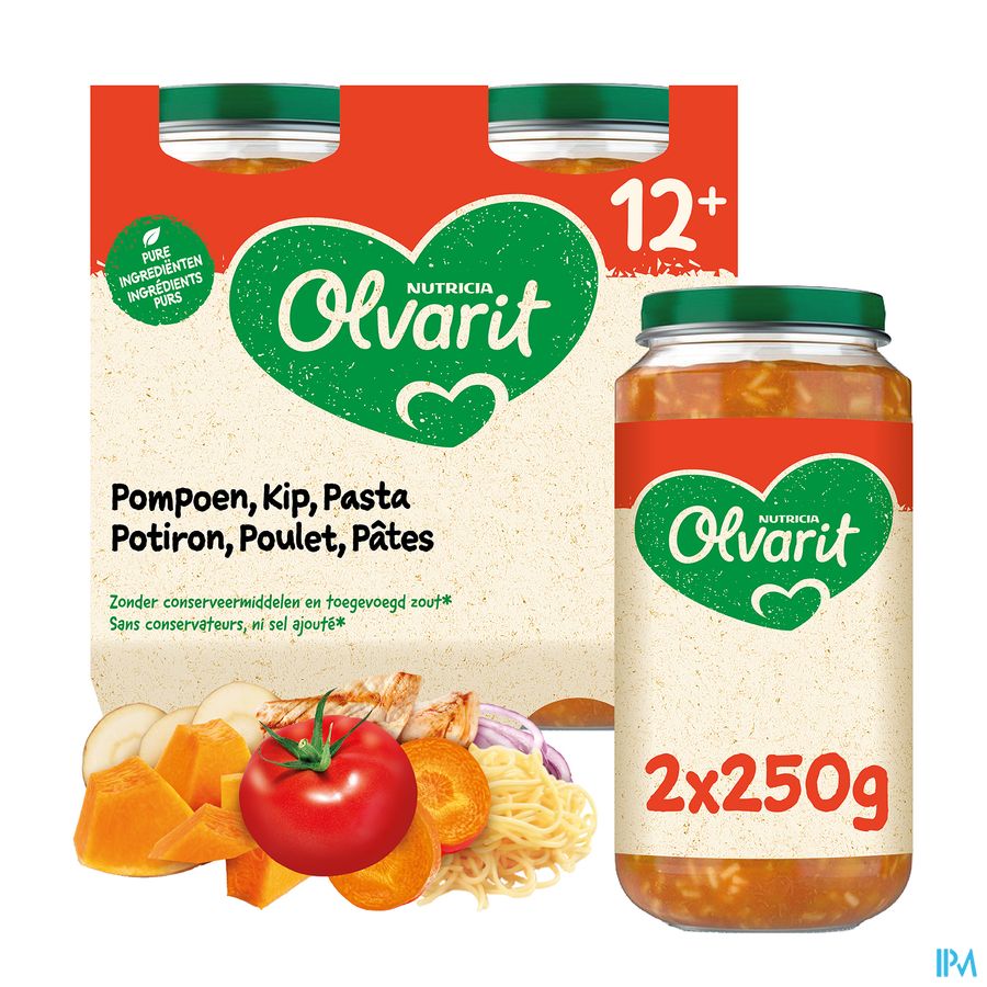 Olvarit Pompoen Kip Pasta 2x250g 12m02 Olvarit Pompoen Kip Pasta 2x250g 12m02