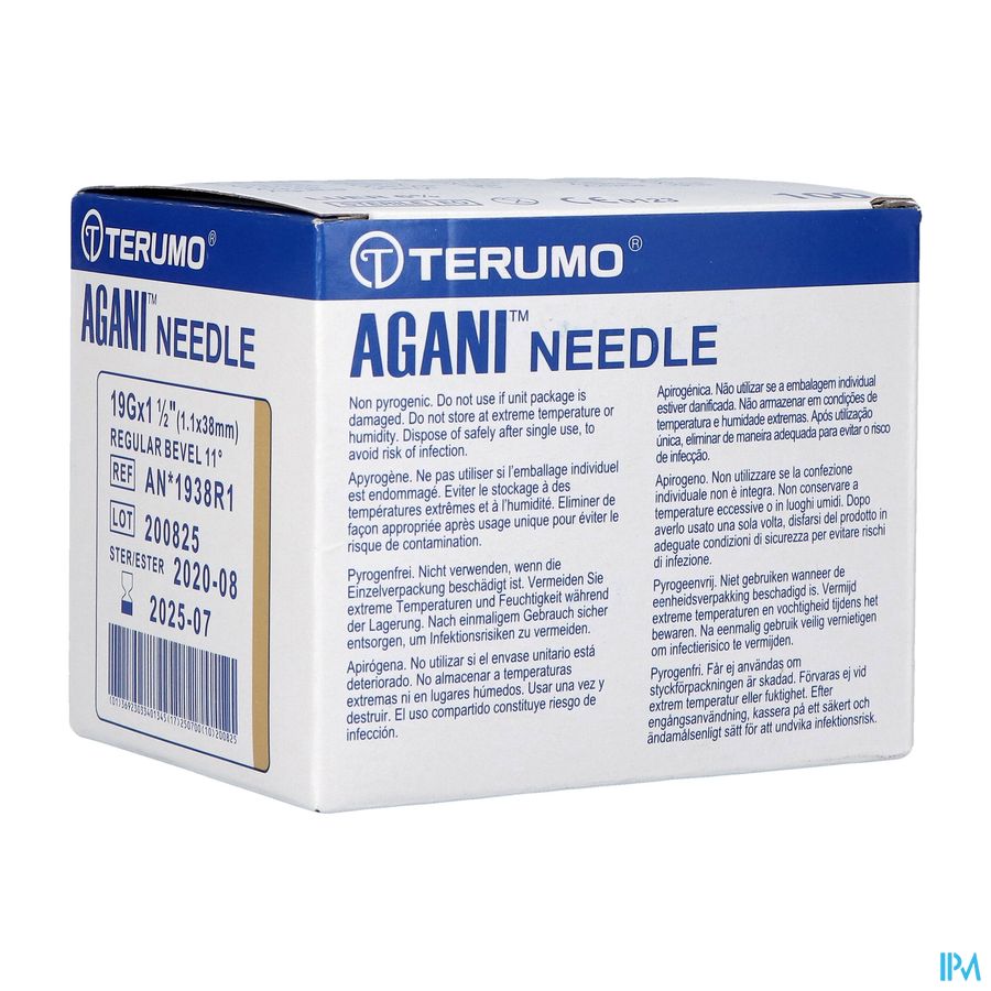 Terumo Naald Agani 19g 1 1/2 Rb Ivoor 100 Terumo Naald Agani 19g 1 1/2 Rb Ivoor 100