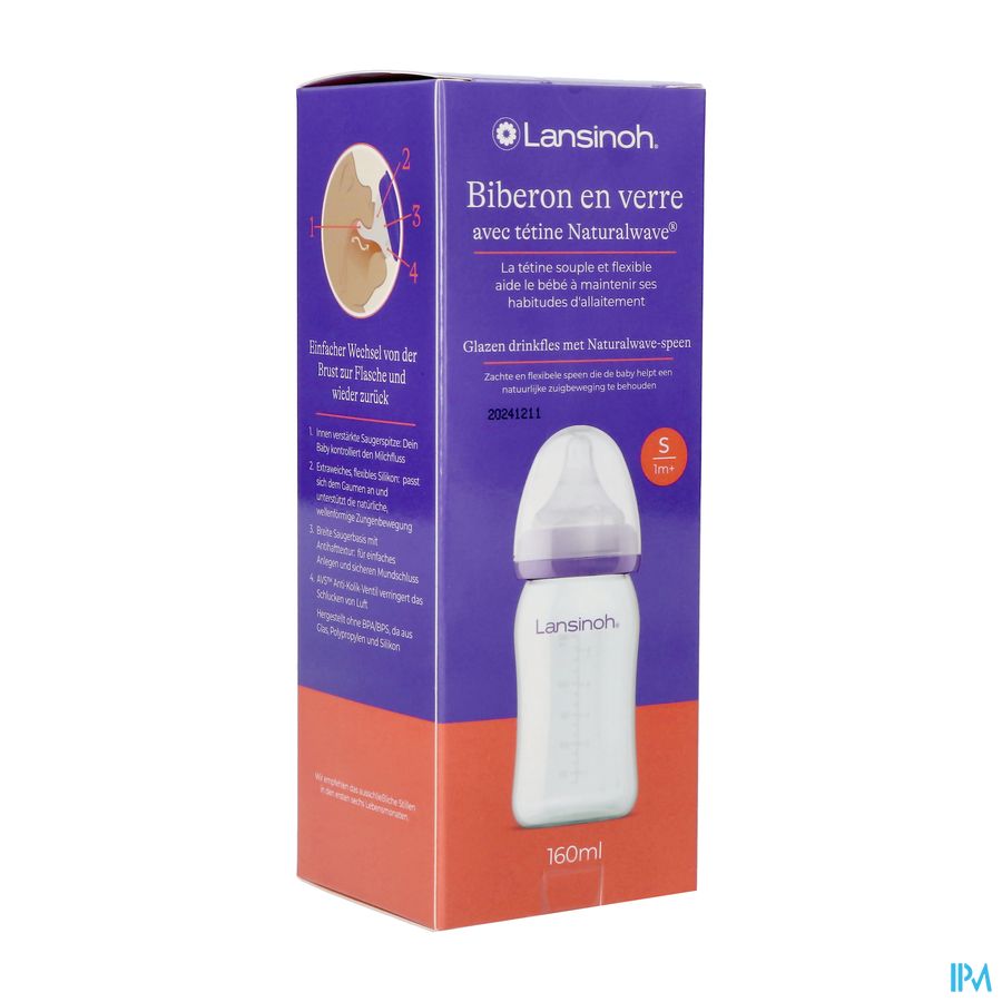Lansinoh Biberon Verre + Tetine 160ml 4 Lansinoh Biberon Verre + Tetine 160ml 4
