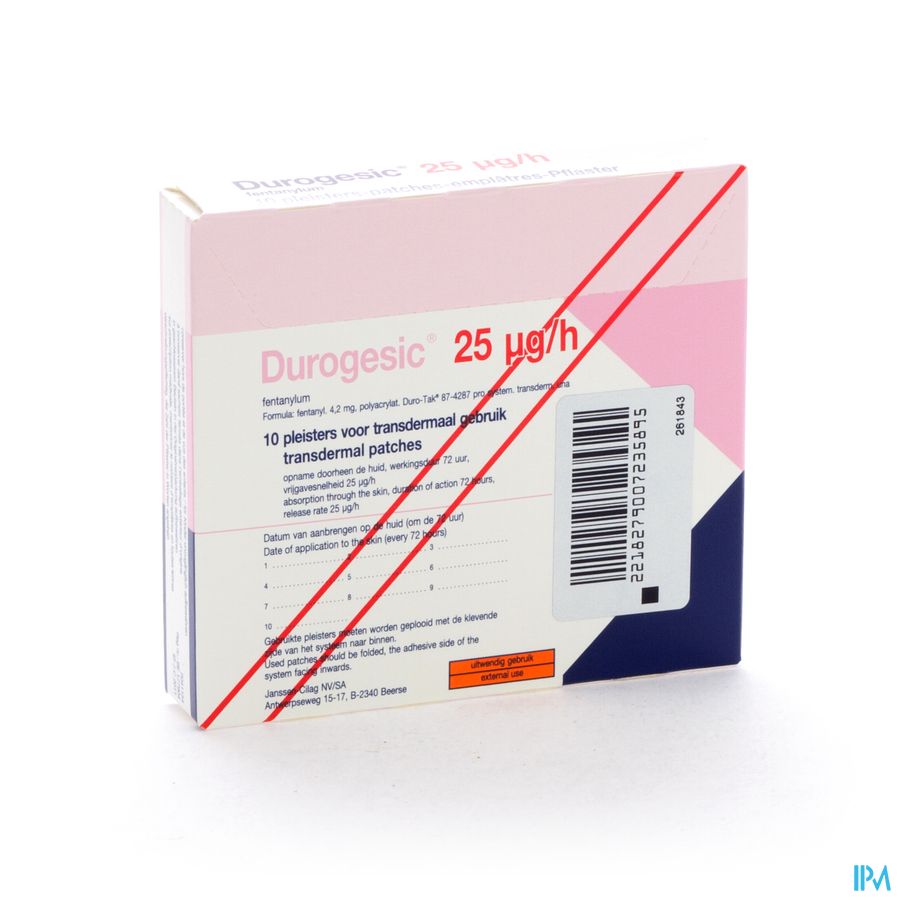 Durogesic Pl Emp 10x 25mcg/heure/uur