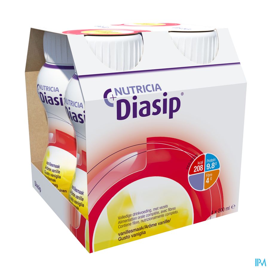 Diasip Vanille Fles 4x200ml Diasip Vanille Fles 4x200ml