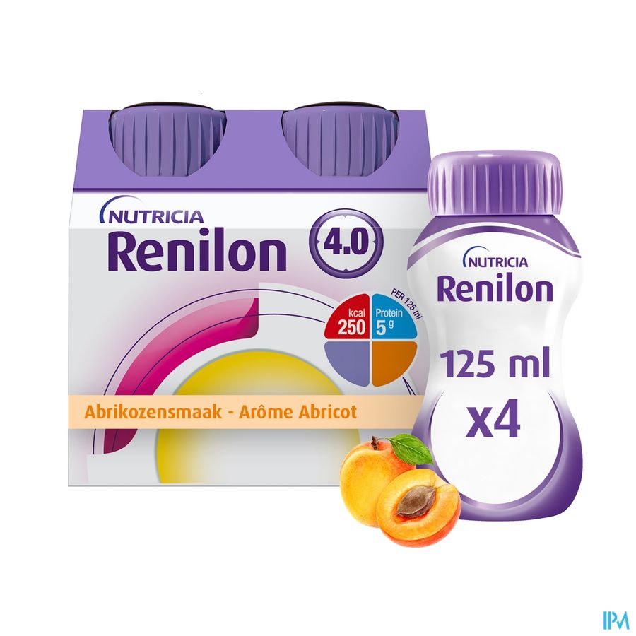 Renilon 4.0 Drankje Aroma Abrikoos Flessen 4x125ml Renilon 4.0 Drankje Aroma Abrikoos Flessen 4x125ml