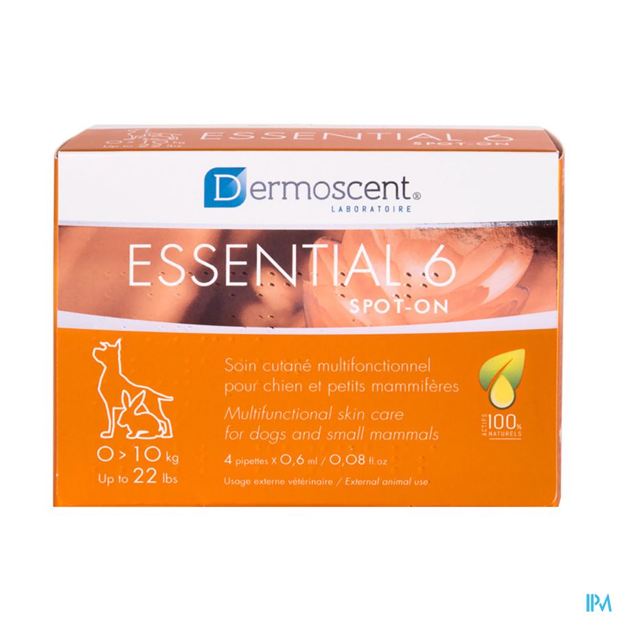 Essential 6 Spot-on Chien 1-10kg Pipet 4x0,6ml Essential 6 Spot-on Chien 1-10kg Pipet 4x0,6ml