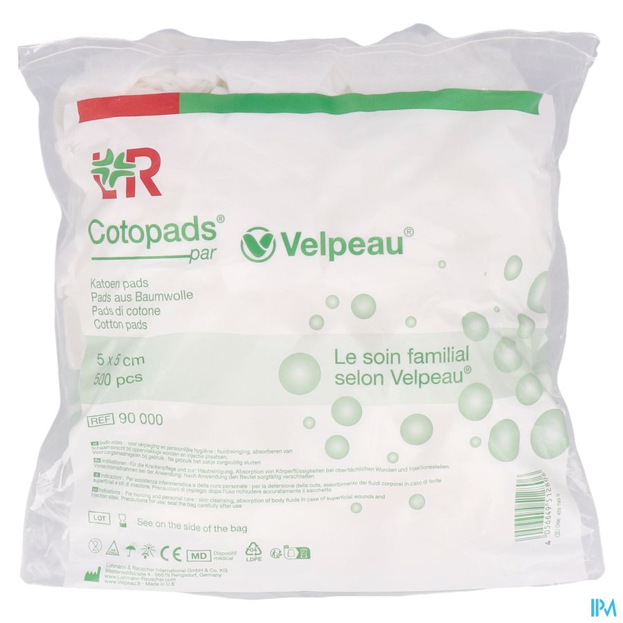 Cotopads Velpeau 5x5cm Zakje 500 90000 1