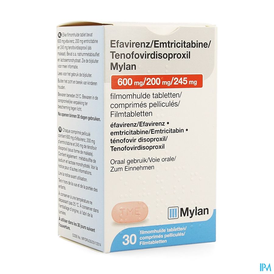 Efavirenz/emtric./tenofovir.mylan 600/200/245mg 30