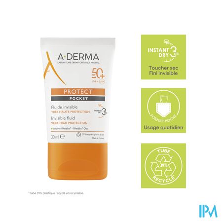 Aderma Protect Pocket Fluide Onzichtb. Spf50+ 30ml 9