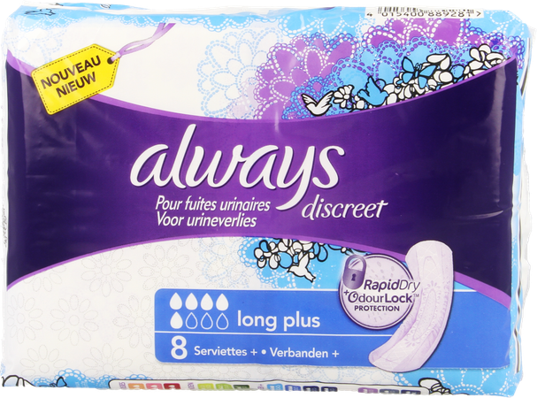 Always Discreet Incontinence Pad Long Plus 8 3