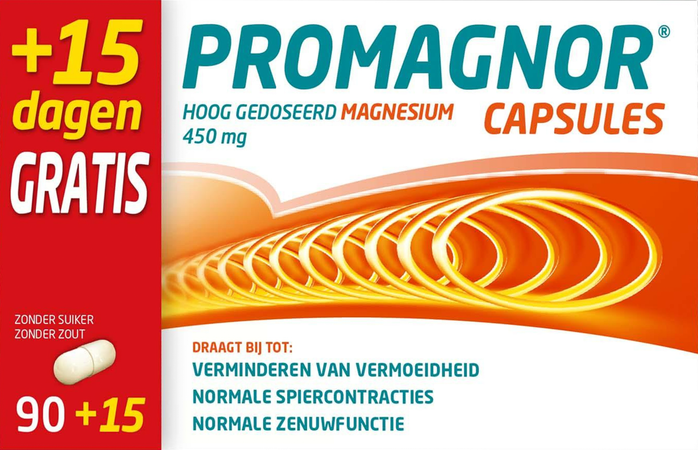 Promagnor: Hoog Gedoseerd Magnesium 450mg (90+15 capsules) 4