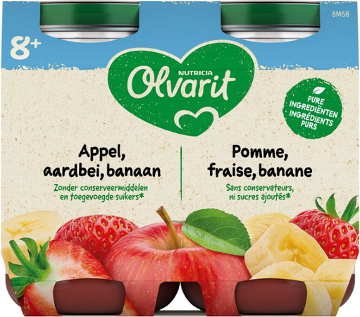 Olvarit Fruit Appel Aardbei Zwarte Bes 2x200g 8m60 2