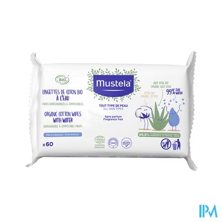 Mustela Ch Bio Lingettes Coton Eau 60