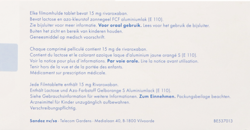 Rivaroxaban Sandoz 15mg Comp Pell 28 3