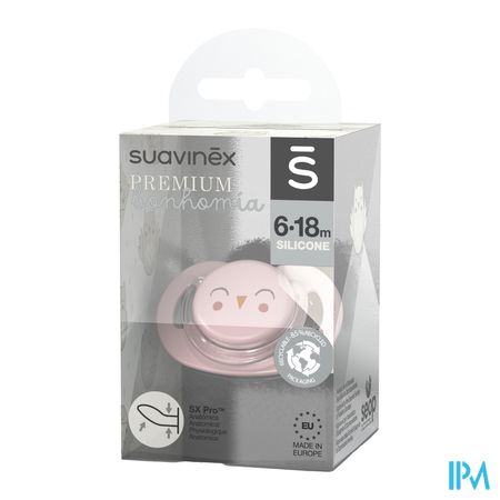 Suavinex Bonhomia Soother Sili.flat 6/18m Owl Pink 1