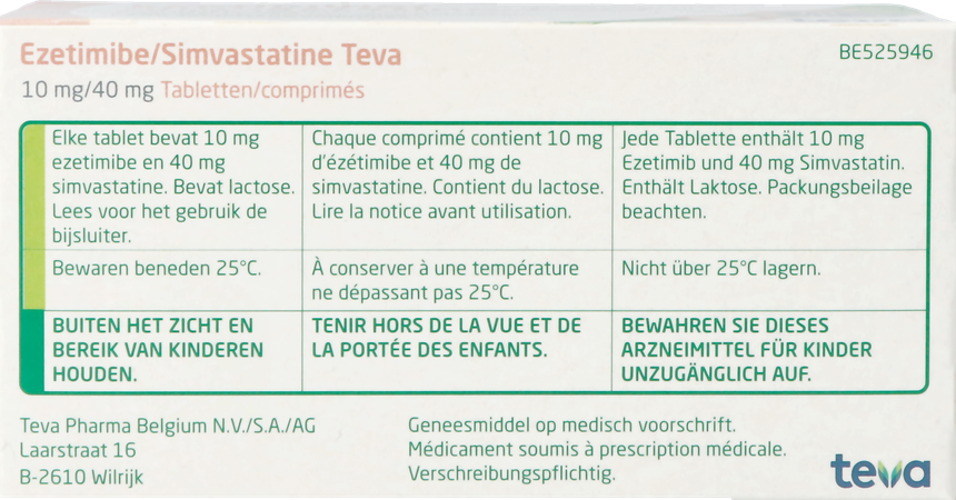 Ezetimibe Simvastatine Teva 10mg/40mg Comp 100 5