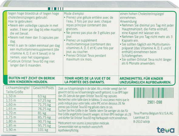 Orlistat Teva Harde Caps 120 X 60mg 8