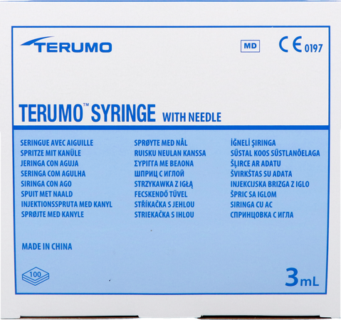 Terumo Spuit 3ml + Naald 21g 1 1/2 St 40x8mm 100 1