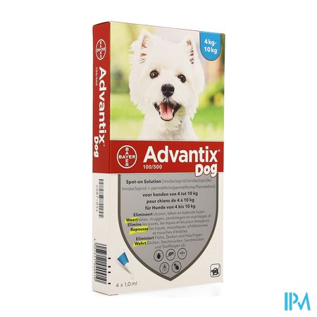 Advantix 100/ 500 Honden 4<10kg Fl 4x1,0ml