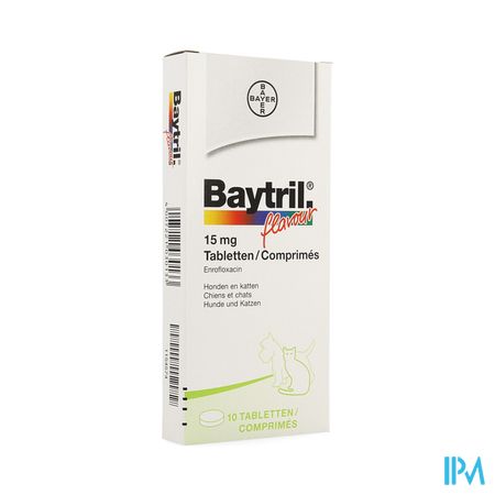 Baytril Flavour Hond/kat Tabl 10 X 15mg