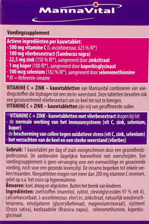 Mannavita Vitamine C + Zink Kauwtabl 60 6