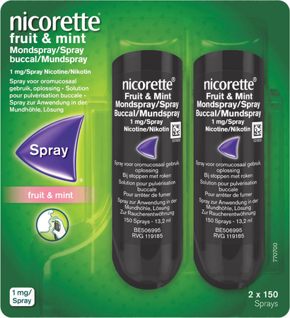 Nicorette Fruit&mint 1mg Mondspray Suikervr. 2x150