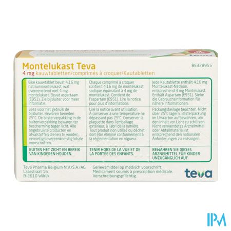Montelukast Teva 4mg Kauwtabletten 28 X 4mg 4