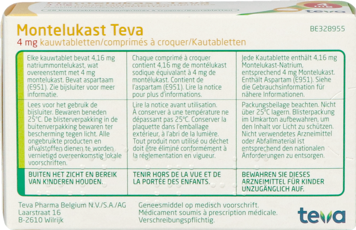 Montelukast Teva 4mg Kauwtabletten 28 X 4mg 4