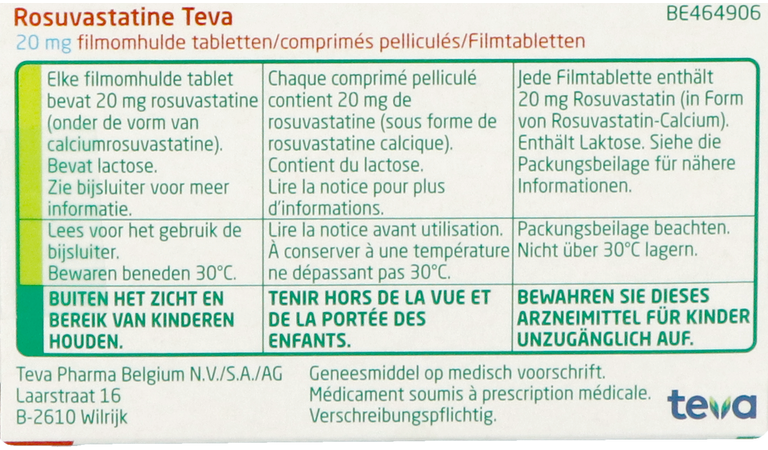 Rosuvastatine Teva 20mg Filmomh Tabl 100 6