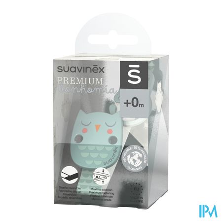 Suavinex Bonhomia Soother Clip+ribbon Owl Green 1