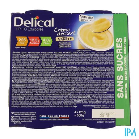 Delical Creme Dessert Hp-hc Z/suik. Vanille 4x124g 1