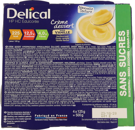 Delical Creme Dessert Hp-hc Z/suik. Vanille 4x124g 1