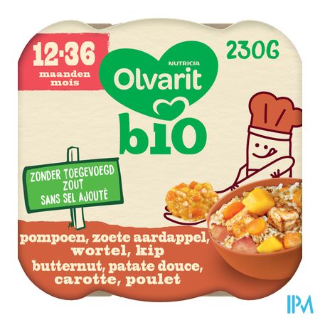 Olvarit Bio 12-36m Pompoen Zoet.aard. Wortel Kip