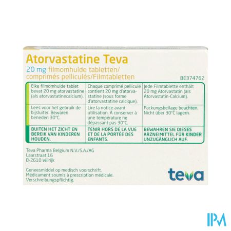 Atorvastatine Teva 20mg Filmomh Tabl 30 X 20mg 1