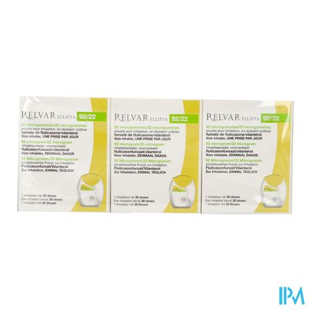 Relvar Ellipta 92/22mcg Pdr Inhal 3x30dose Pip 1