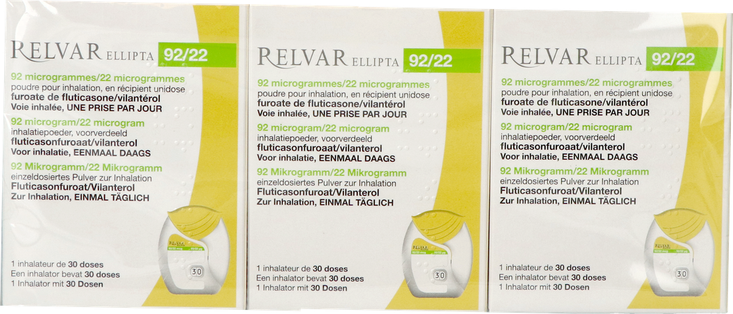 Relvar Ellipta 92/22mcg Pdr Inhal 3x30dose Pip 1