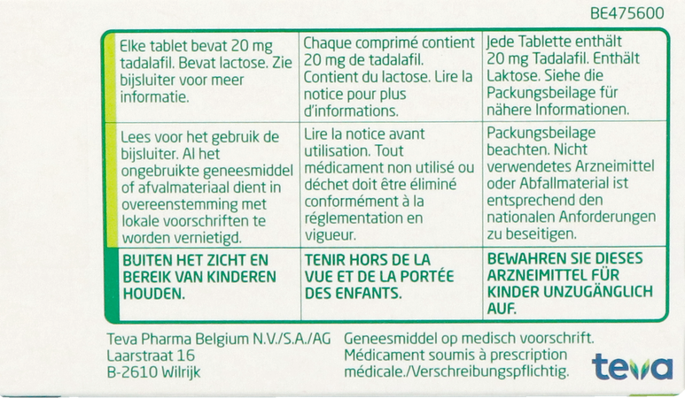 Tadalafil Teva Filmomh Tabl 12 X 20,0mg 8