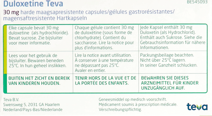 Duloxetine Teva 30mg Maagsapresist Caps 28 X 30mg 4
