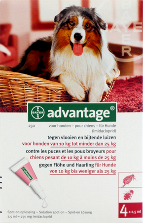Advantage 250 Honden 10<25kg 4x2,5ml 3