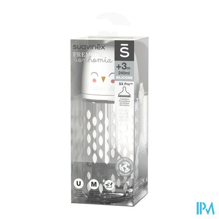 Suavinex Bonhomia Bottleglas Sili.feath.beige240ml 2