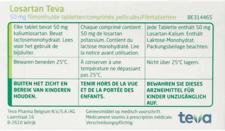 Losartan Teva 50mg Comp Pell 98 X 50mg 3
