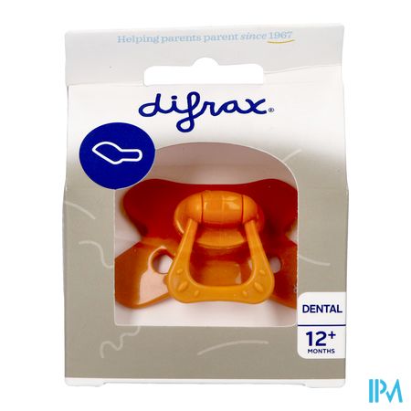 Difrax Fopspeen Dental +12m Uni/pure Oranje/pump. 1
