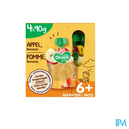 Olvarit Bio Pomme Banane Multipack 6m 4x90g