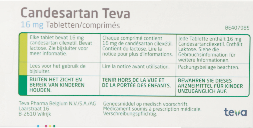 Candesartan Teva Tabl 98 X 16mg 5