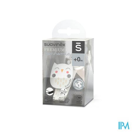 Suavinex Bonhomia Soother Clip+ribbon Owl Beige