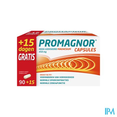 Promagnor: Hoog Gedoseerd Magnesium 450mg (90+15 capsules)