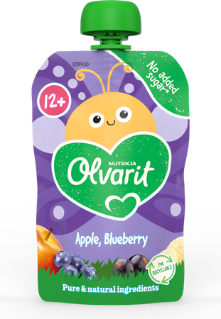 Olvarit Knijpzakje 12m+ Apple, Zwarte Bes 100g 2